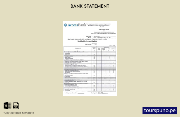 listo para imprimir Plantilla de Word   extracto bancario de acceso a Azerbaiyán